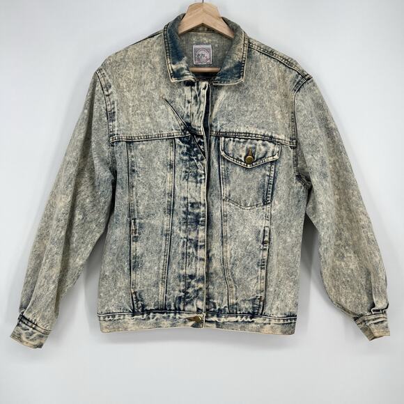 Vintage 80s Acid Wash Denim Trucker Jacket Mens Small Andre Sport International - Picture 1 of 15